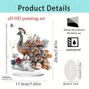 Acrylic peacock desktop ornament with waterproof design, perfect for home and office decor.