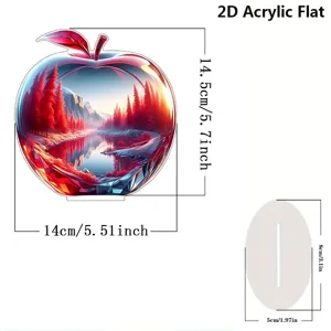 2D acrylic flat apple ornament with scenic landscape design, perfect desktop home decor gift.