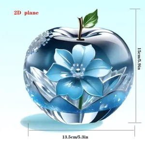 2d acrylic crystal apple ornament with blue flower table decor 15cm festival gift
