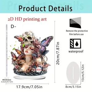 2D Acrylic Skull Butterfly Goddess Desktop Ornament Waterproof Home Office Table Decor Display
