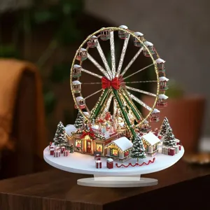 Acrylic Christmas Windmill Snow Village Ornament Desktop LED Light Glowing Acrylic Craft Holiday Home Decoration Gift