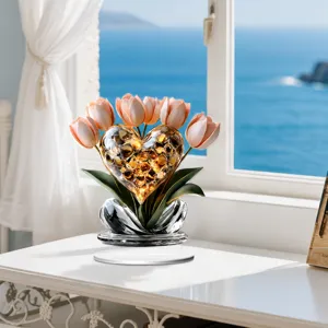 2D acrylic flat tulip heart table ornament desk decor gift for mother and wife