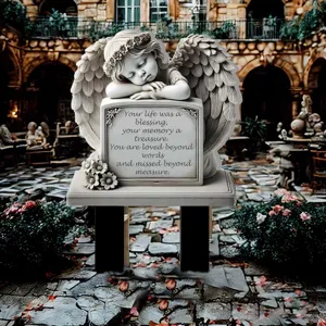 Angel grave memorial plaque garden stake resin yard art decoration with touching english quote.