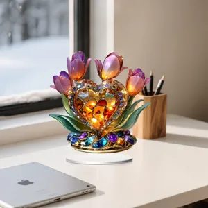 2D acrylic tulip heart flat decorative ornament desk table gift pendant for women room