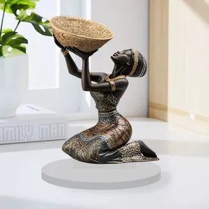 African woman kneeling tray figurine home decor resin ornament table art sculpture gift