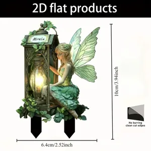 Zauberhafter Acryl-Feen-Gartenstecker mit Laterne, 2D flache Outdoor-Pflanzentopf-Deko.