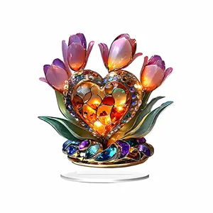 2D flat acrylic heart tulip ornament gift for mom wife birthday home table decor display item