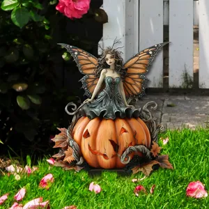 Acrylic Halloween fairy pumpkin ground stake decoration for garden plant pot display.