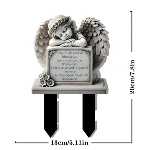 Angel memorial garden stake with quote plaque, durable grave marker for outdoor yard decor.