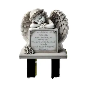 Resin angel memorial garden stake with memorial plaque, perfect for yard and outdoor decor.