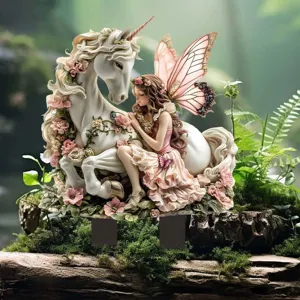 Acrylic Fairy Unicorn Garden Stake 2D Flat Winged Potted Plant Outdoor Yard Lawn Decorative Prop American Country Style