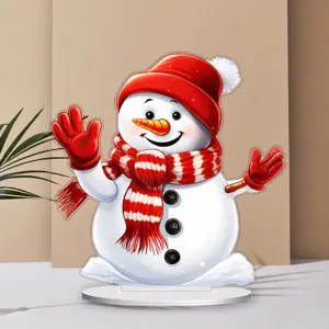 Cute cartoon snowman acrylic standee desk decoration, perfect for living room and holiday gift.
