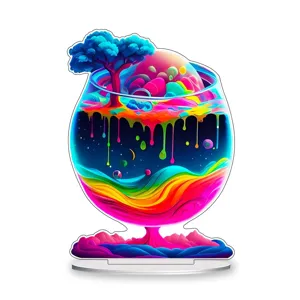 Detailed view of the creative psychedelic art acrylic standee, colorful desktop decor ornament.