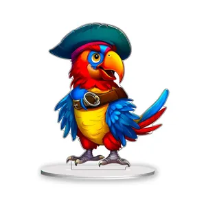 Detailed view of the cute cartoon pirate parrot acrylic standee with vibrant colors and clear print.