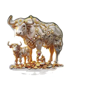 Adorno de vaca acrílica, estatuilla de vaca de estilo joyería dorada de la buena suerte para regalo.