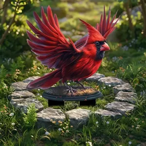 Paletto da giardino in acrilico rosso cardinale per vasi, dettaglio decorativo per uccelli.