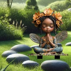 Acrylic garden stake detail showing the cute meditating fairy gnome decoration for outdoor yard art.