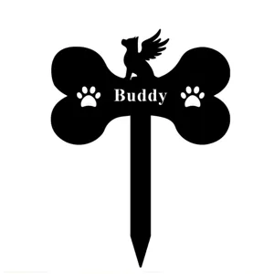 Paletto commemorativo per cani in forma di osso con ali, ideale per il giardino.