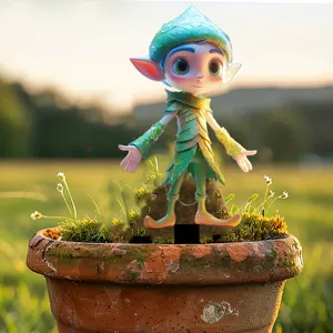 Acrylic garden plant stake cute green elf flower pot decorative insert figurine decor