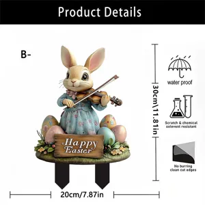 Easter bunny violin yard stake outdoor acrylic lawn decor waterproof and durable 30cm
