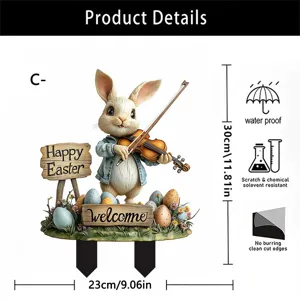 Easter rabbit violin acrylic yard sign waterproof outdoor lawn garden decor ornament.