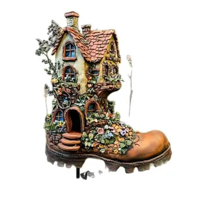 Fairy tale boot house garden ornament, resin treehouse flowerpot yard landscape decoration.