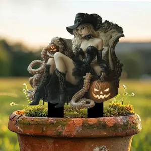 Halloween gothic witch octopus garden stake outdoor yard lawn plant pot decorative insert sign