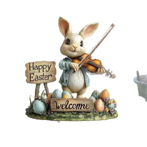 Cute Easter rabbit violin garden stake outdoor lawn yard waterproof decorative statue