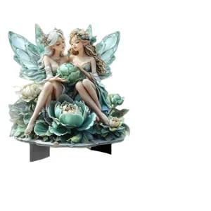Elfen acryl tuinsteker met groene lotusbloem, waterdichte tuin buiten ornament decoratie.