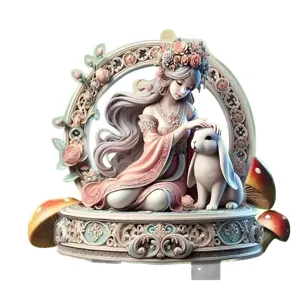 Beautiful fantasy maiden and rabbit garden acrylic stake decorative ornament for outdoor yard.