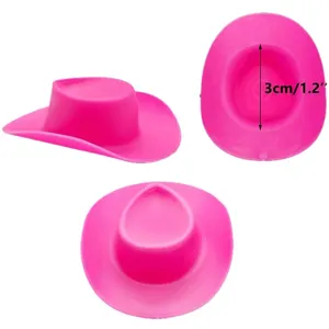 Roze mini cowboyhoed accessoire, schattige rietje topper en kleine speelgoed decoratie.