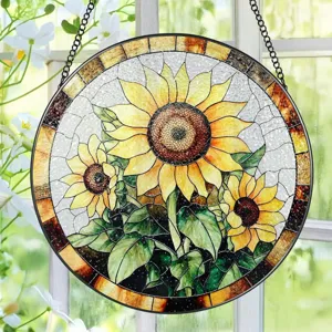 Sunflower suncatcher detail view, acrylic hanging decor for window, garden home ornament