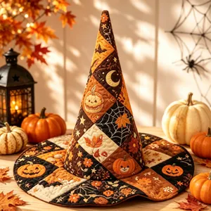 Halloween gesteppter Hexenhut Patchwork Design festliche Party Kostüm Hut Produktdetail