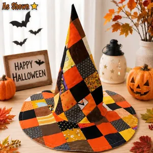 Halloween patchwork witch hat festive party costume cap autumn holiday decor prop headwear