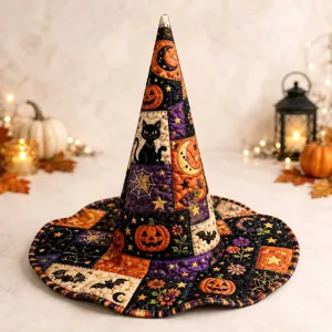 Λεπτομέρεια καπέλου μάγισσας Halloween, καπιτονέ ψηφιακή εκτύπωση, αξεσουάρ πάρτι γιορτής.