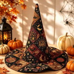 Halloween Hexenhut Gesteppt Patchwork Kostueme Party Festliche Kappe Cosplay Dekoration