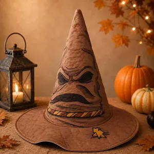 Καπέλο μάγισσας Halloween αξεσουάρ μαγικού κοστουμιού με καφέ υφή vintage style εμφάνιση