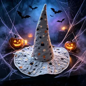 Καπέλο μάγισσας καπιτονέ Halloween λεπτομέρεια, ψηφιακή εκτύπωση τρομακτικό κρανίο.