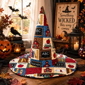 Sombrero de bruja acolchado Halloween tema profesor impresión digital tela disfraz fiesta