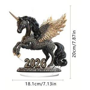 2026 Black Gold Crystal Pegasus Acrylic Tabletop Ornament Home Room Decor Figurine