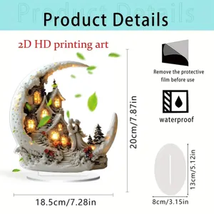 Crescent moon acrylic night light desktop ornament with romantic house and couple figurine.