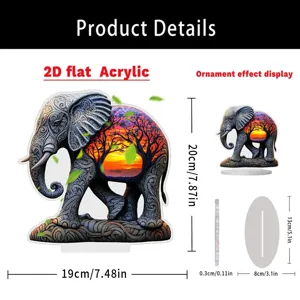 2D plat acryl olifant desktop ornament zonsondergang landschap home decor met basis 20x19cm