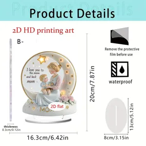 Mother's Day 2D acrylic angel mom gift desktop ornament with warm lights and clear stand.