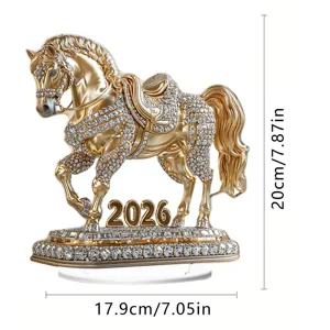 2026 Year of the Horse acrylic desktop ornament rhinestone gold desktop decoration 20cm