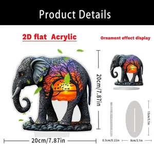 Acryl olifant ornament detail met 20cm hoogte, 0,3cm dikte en stabiele bureaubasis.
