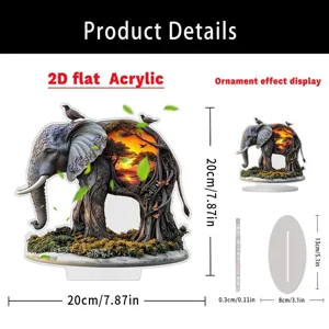2D plat acryl olifant ornament met zonsondergang landschap ontwerp voor tafel decor 20cm