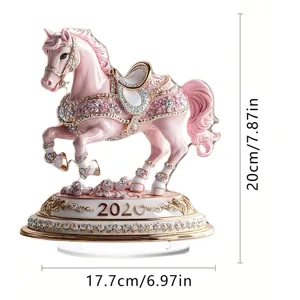 Pink acrylic horse desktop ornament with rhinestones, 20cm height home decor figurine.