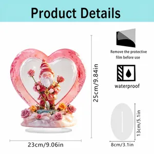 Acrylic gnome heart standing ornament decorative gift with roses and dimension details