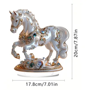 Acrylic crystal horse desktop ornament decorative figurine detail view with gold accents 20cm