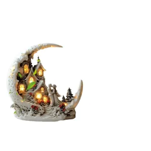Crescent moon romantic couple house LED night light resin desktop ornament for gift